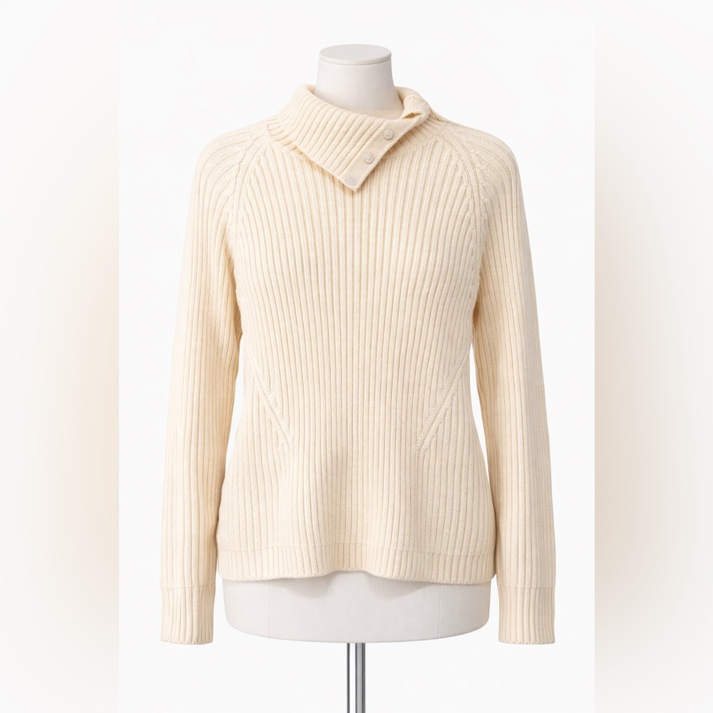 Lands' End  Cotton Women's Cream Cowl Neck Sweater large